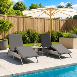 Durable Sun Lounger Set with Side Table in Grey
