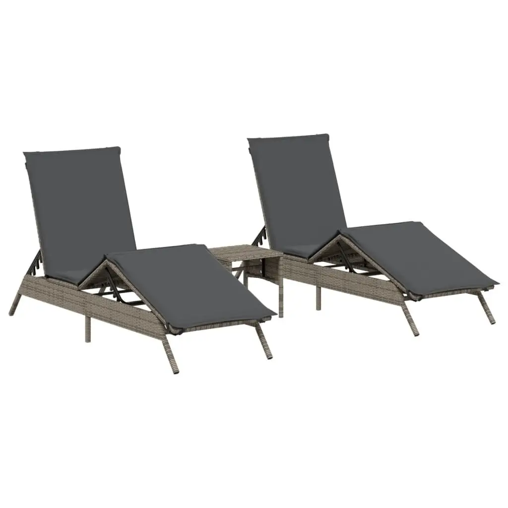 Sun Lounger Set with Side Table in Grey