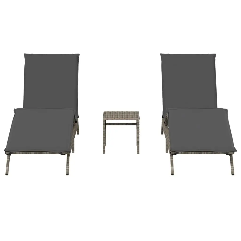 Sun Lounger Set with Side Table in Grey