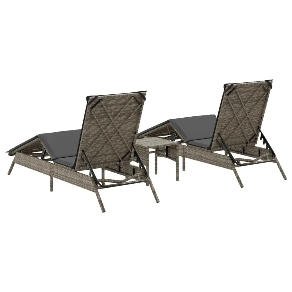 Sun Lounger Set with Side Table in Grey