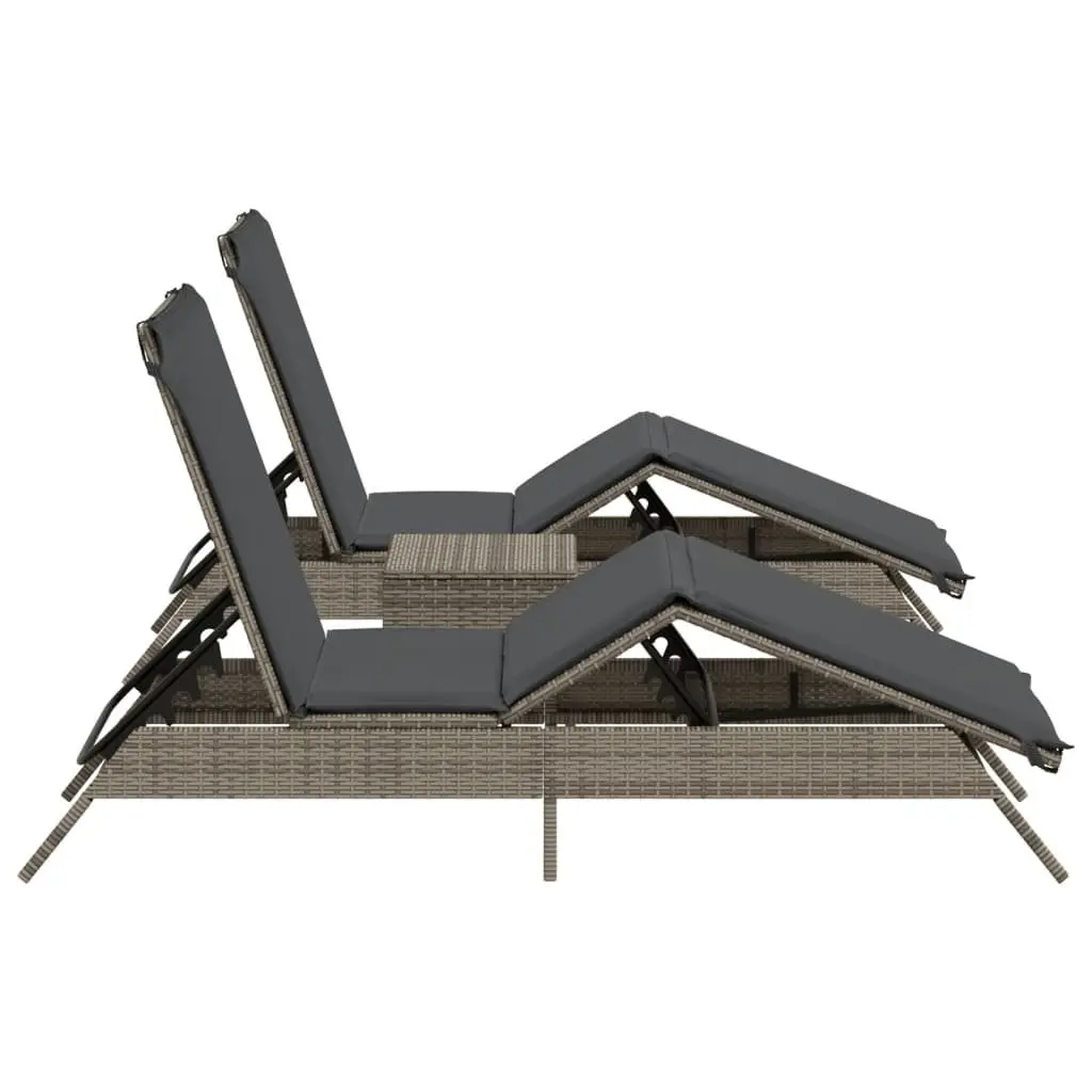 Sun Lounger Set with Side Table in Grey