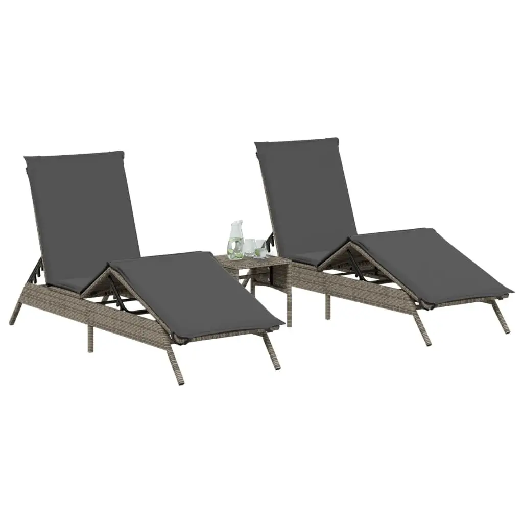 Sun Lounger Set with Side Table in Grey