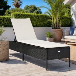 Durable Adjustable Backrest Sun Lounger with Cushion in Black