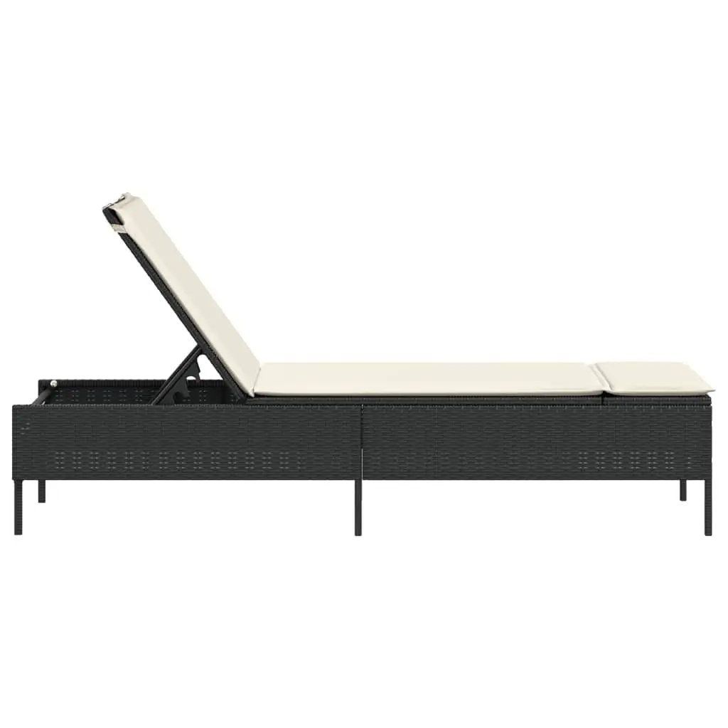 Adjustable Backrest Sun Lounger with Cushion in Black