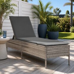 Adjustable Grey Sun Lounger with Cushion for Outdoor Relaxation