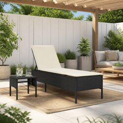 Sun Lounger with Side Table and Cushion Adjustable Backrest Outdoor Seating