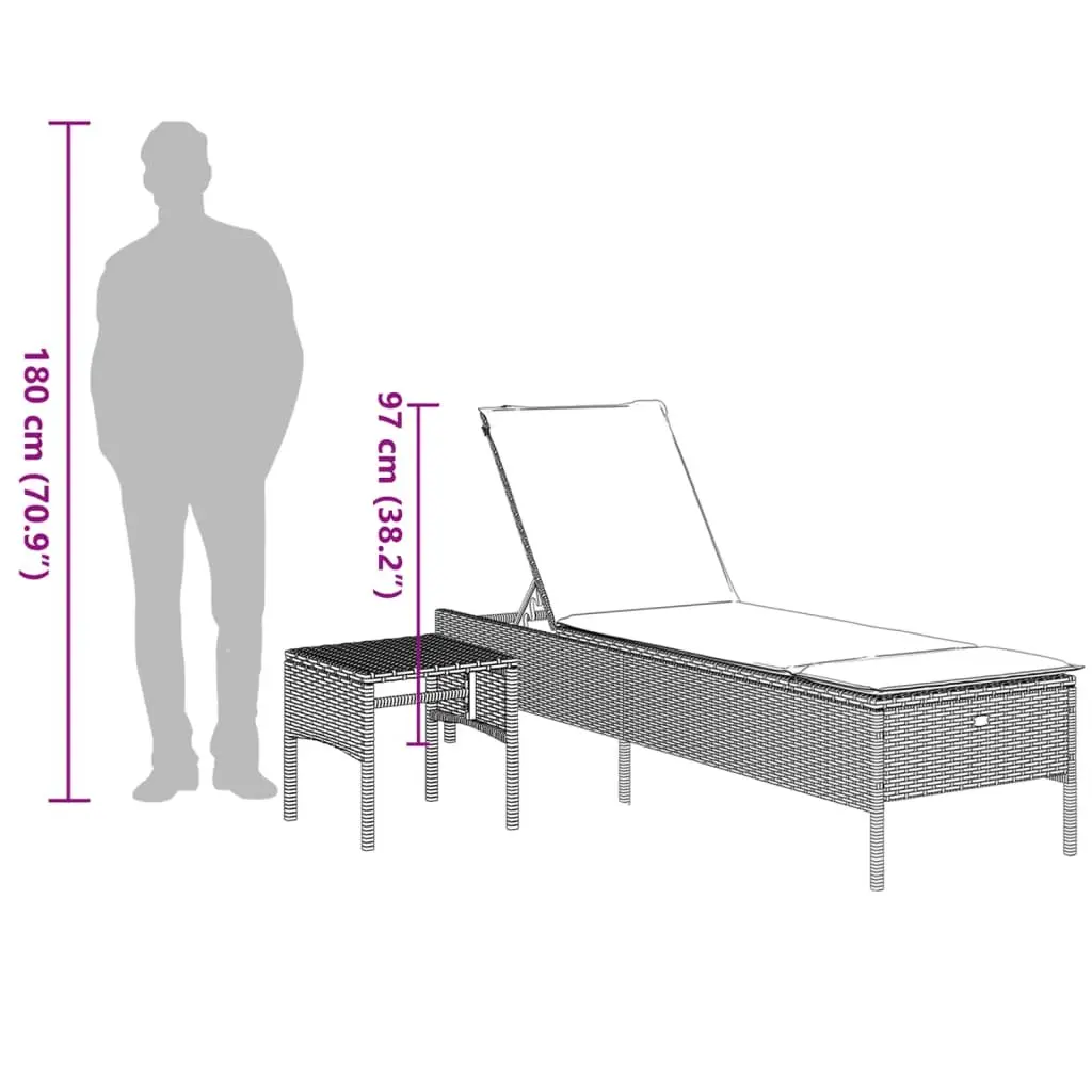 Sun Lounger with Adjustable Backrest and Side Table