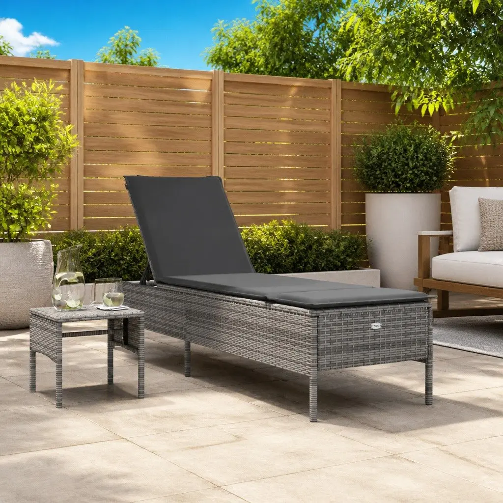 Sun Lounger with Cushion and Side Table in Grey