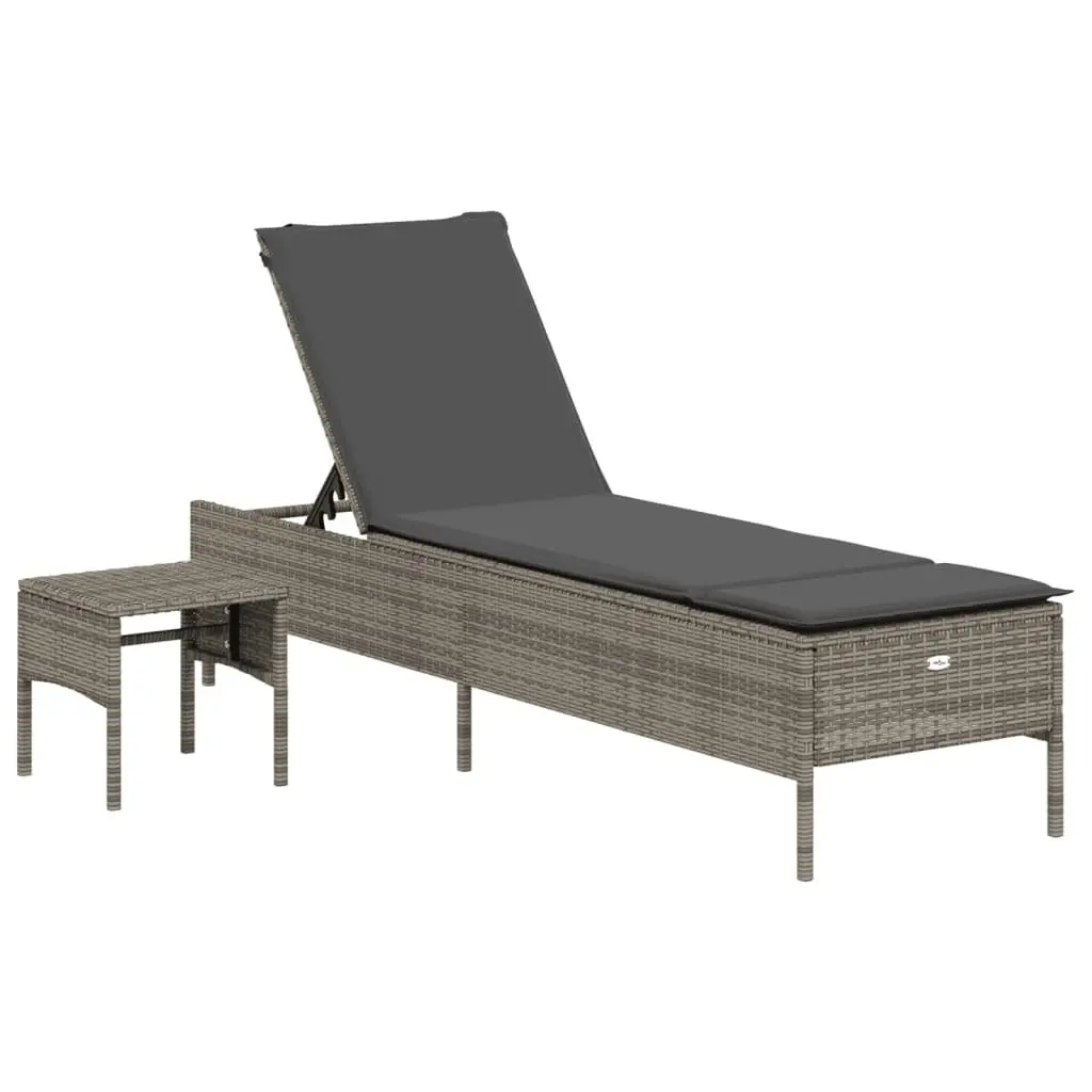 Sun Lounger with Cushion and Side Table in Grey
