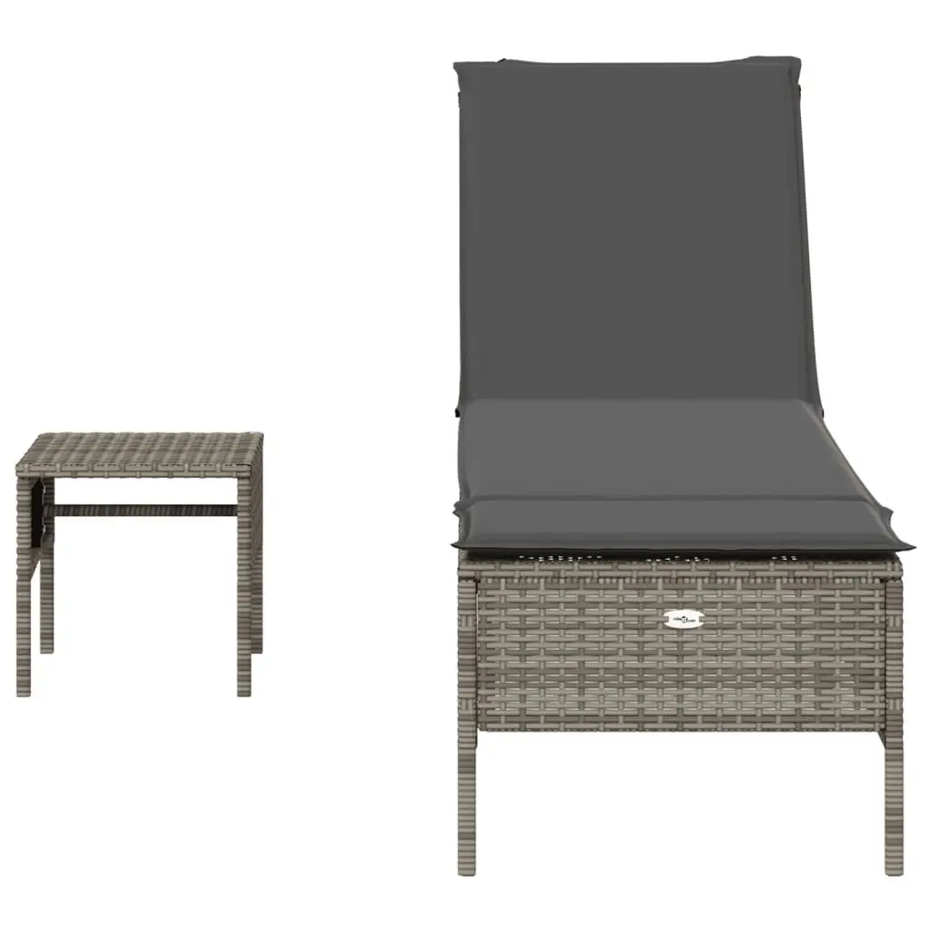 Sun Lounger with Cushion and Side Table in Grey