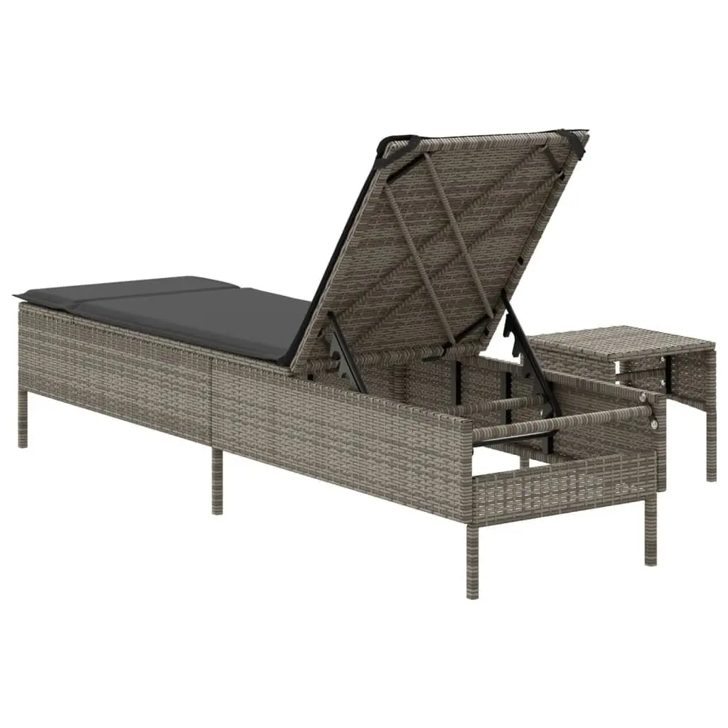 Sun Lounger with Cushion and Side Table in Grey