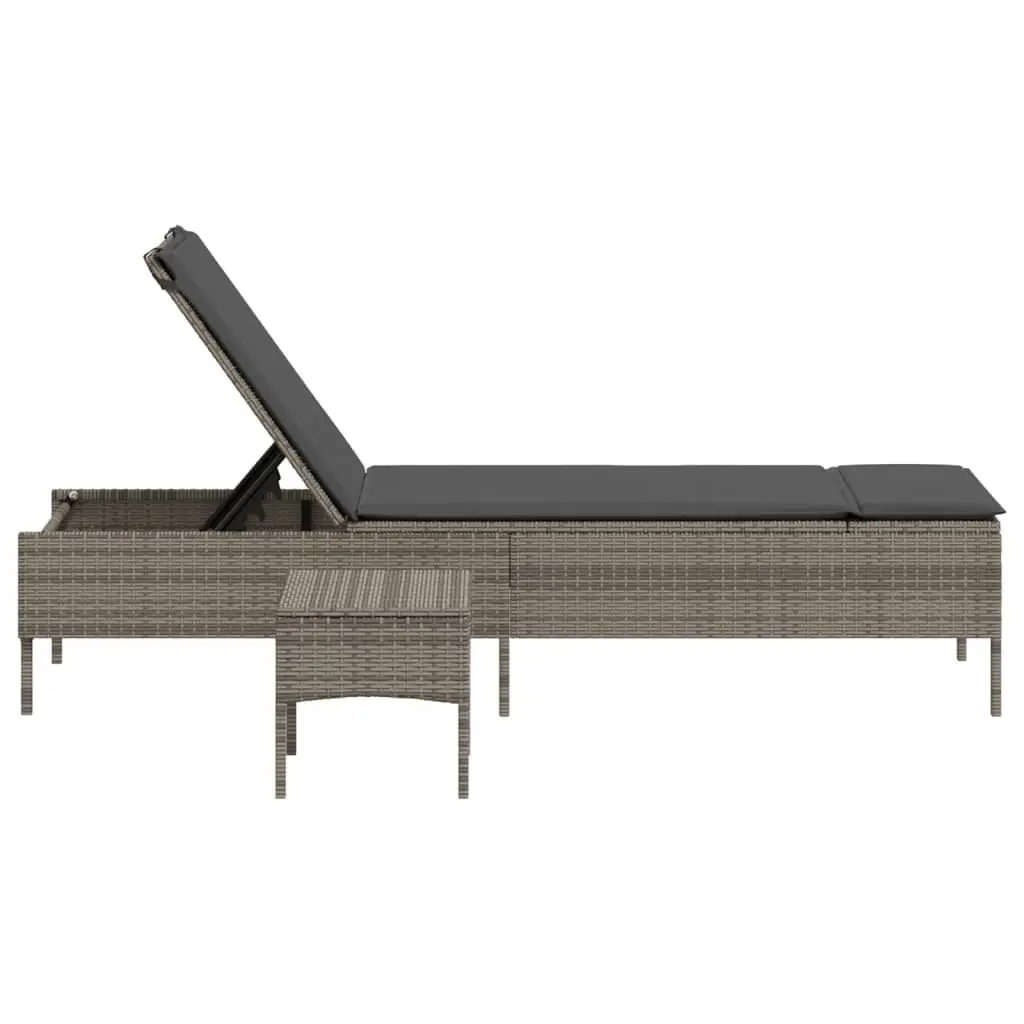 Sun Lounger with Cushion and Side Table in Grey