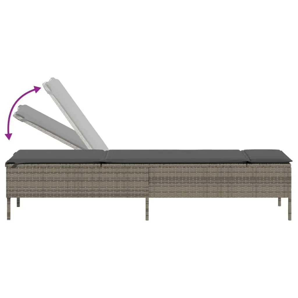 Sun Lounger with Cushion and Side Table in Grey