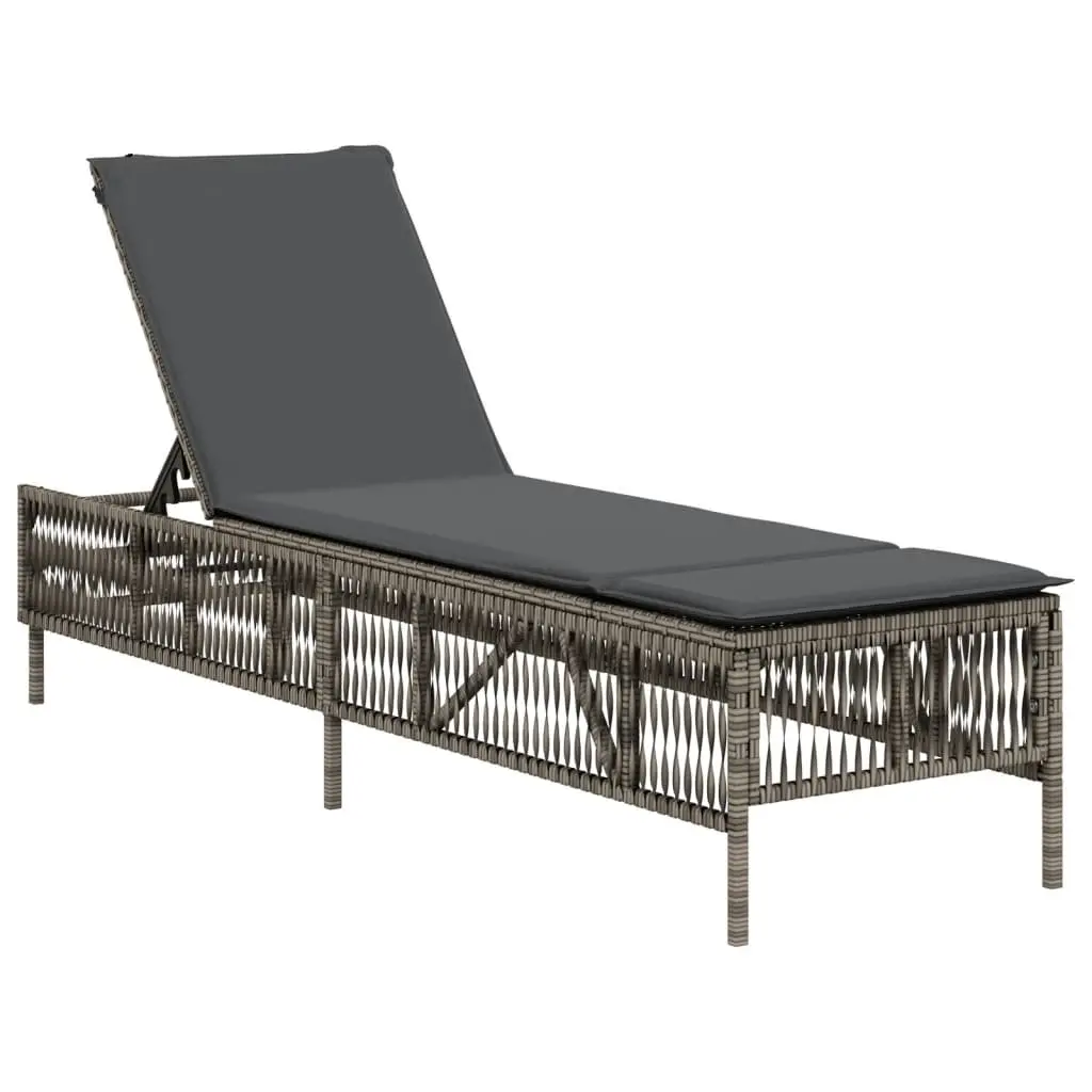 Sun Lounger with Cushion Grey Adjustable Backrest Outdoor Reclining Chair