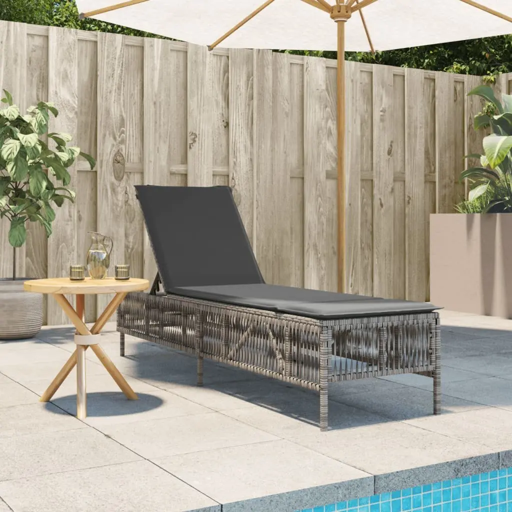 Sun Lounger with Cushion Grey Adjustable Backrest Outdoor Reclining Chair