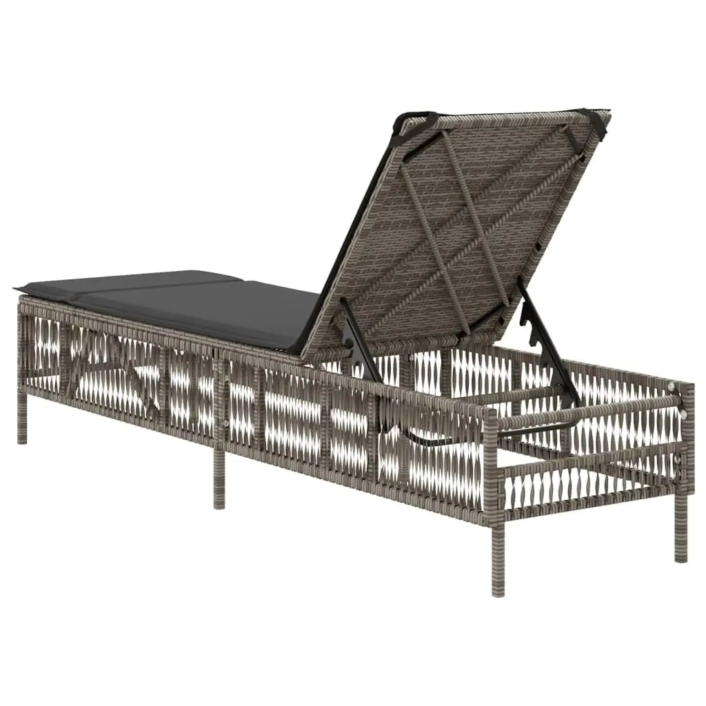 Sun Lounger with Cushion Grey Adjustable Backrest Outdoor Reclining Chair