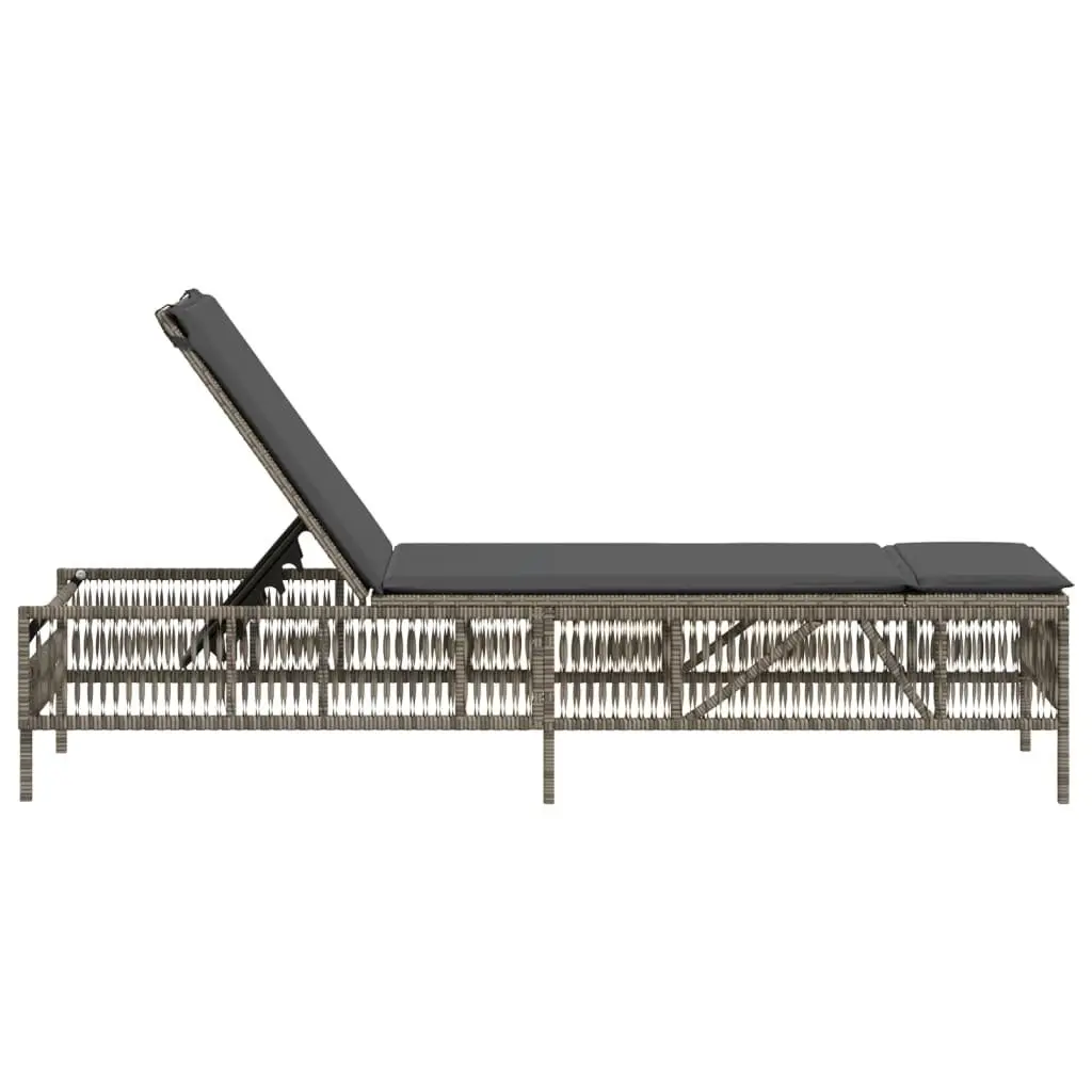 Sun Lounger with Cushion Grey Adjustable Backrest Outdoor Reclining Chair