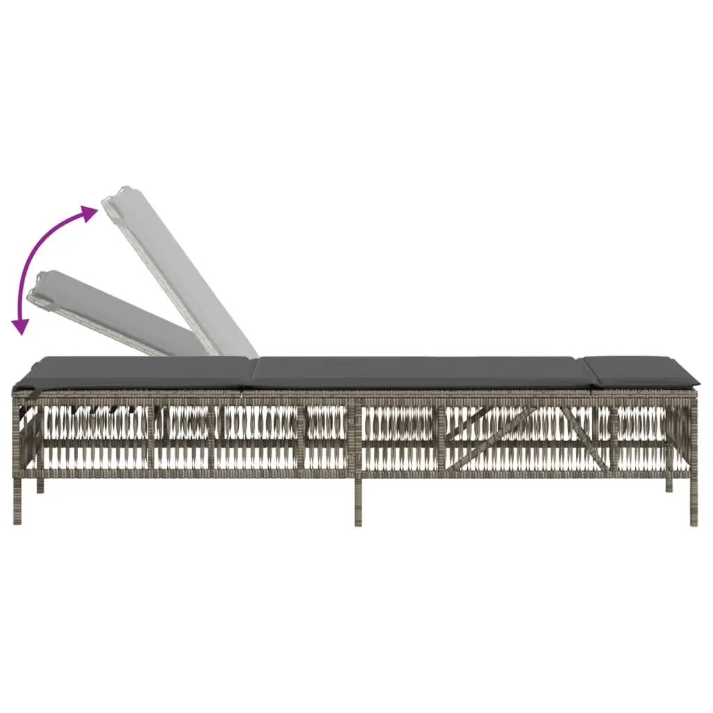 Sun Lounger with Cushion Grey Adjustable Backrest Outdoor Reclining Chair