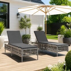 Premium Grey Sun Loungers Set with Table - 2 pcs