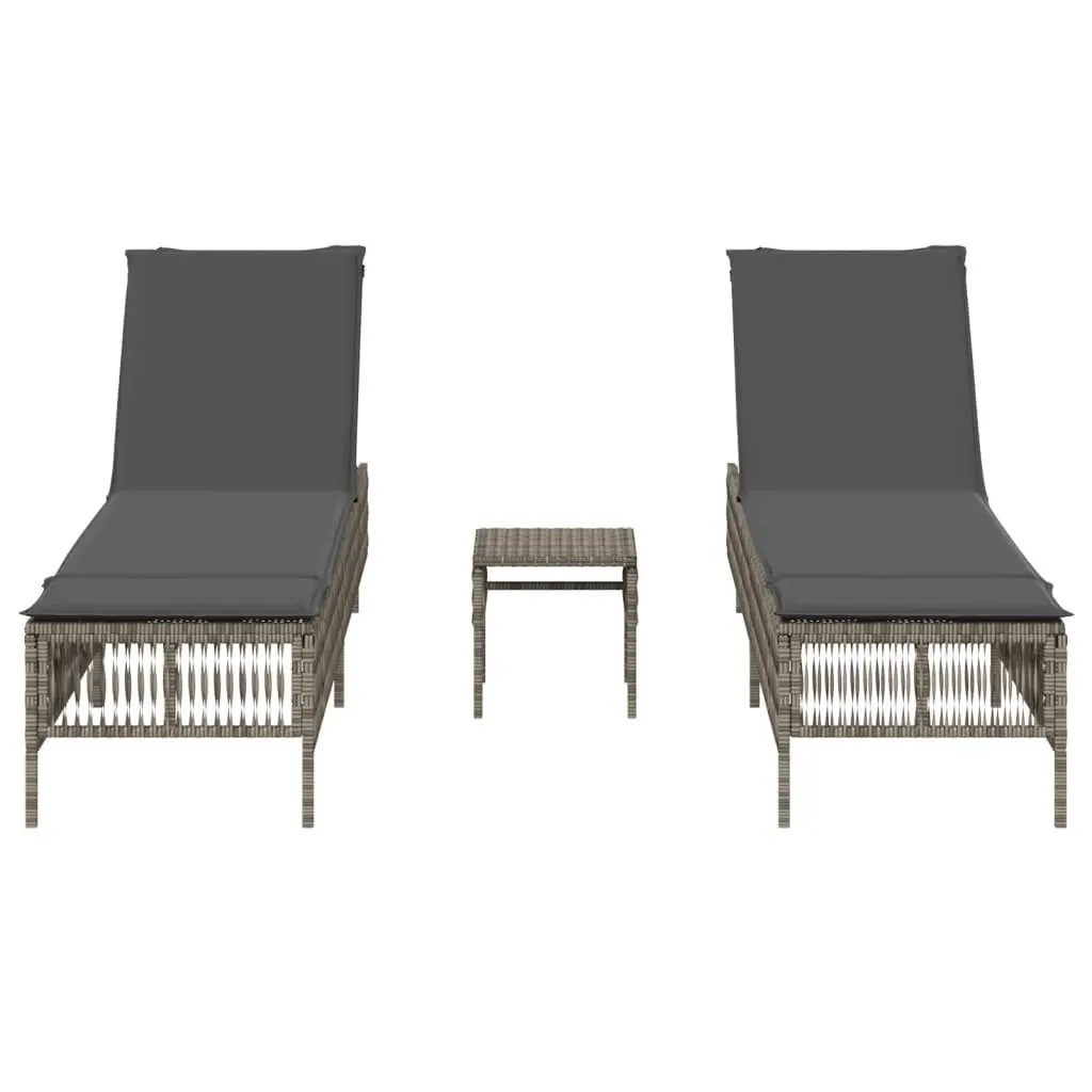 Sun Loungers Set 2 pcs Grey Outdoor Garden Furniture with Table Adjustable
