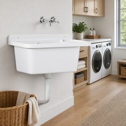 Durable Wall-Mounted Utility Sink in White 60x40x28cm