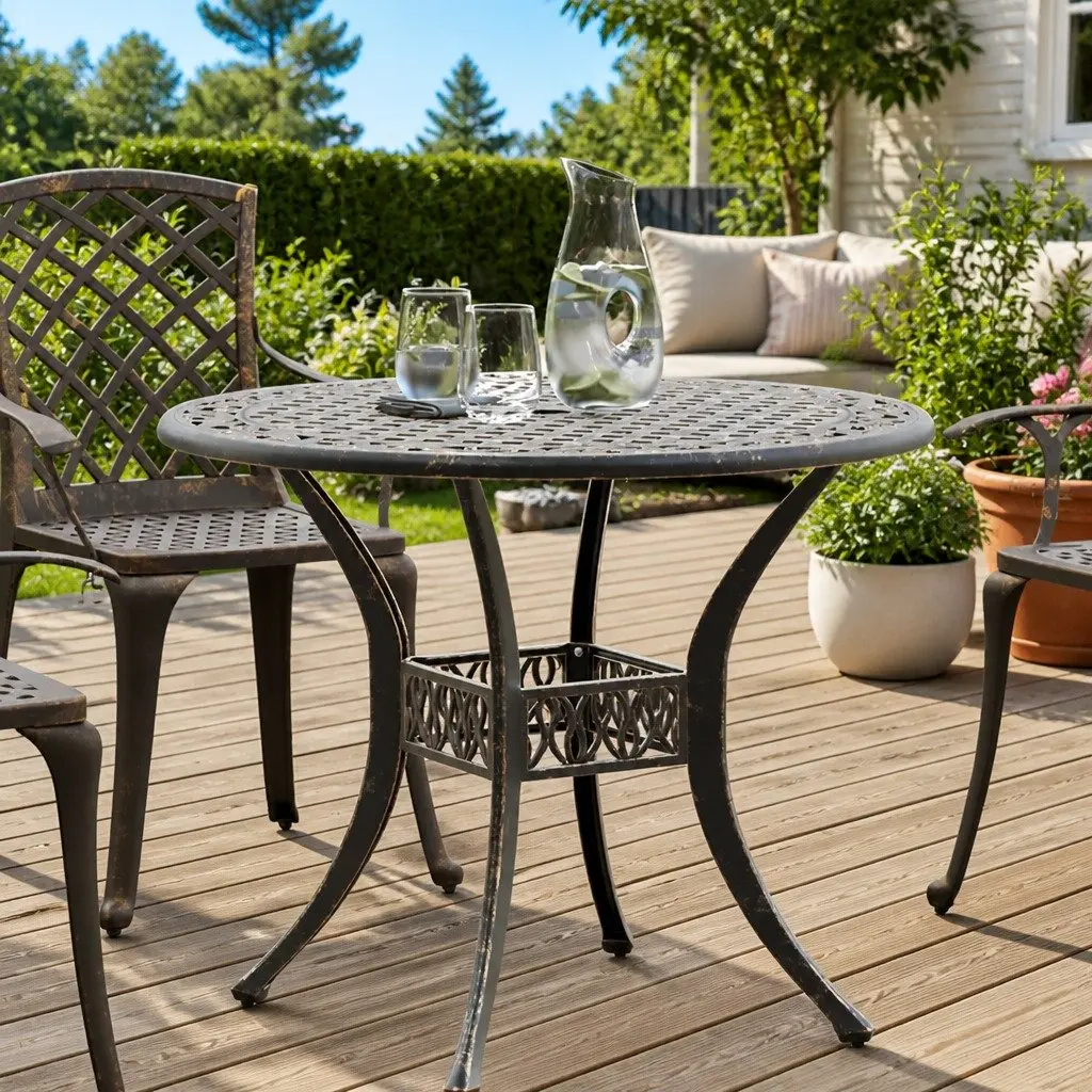 Garden Table Cast Aluminium Brown Ø90x75 cm
