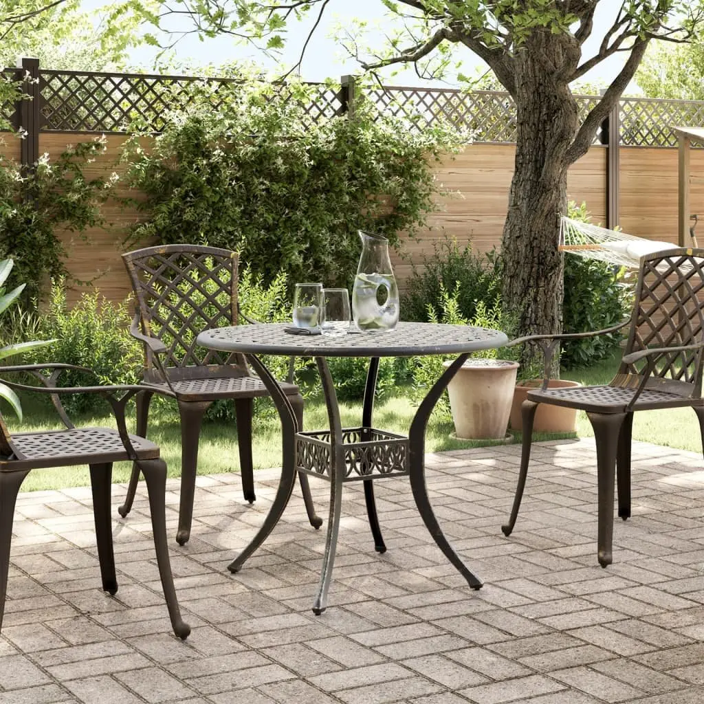 Garden Table Cast Aluminium Brown Ø90x75 cm
