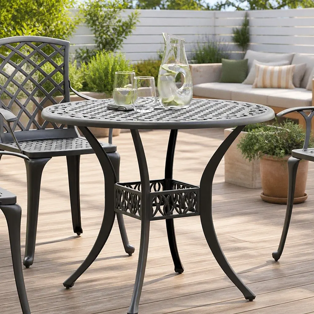 Round Black Garden Table with Umbrella Hole