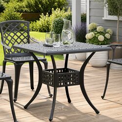 Outdoor Garden Table in Black with Umbrella Hole 80x80x75 cm