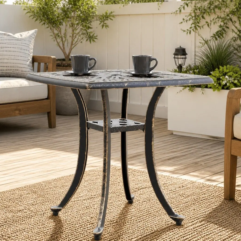 Brown Cast Aluminium Garden Table with Umbrella Hole