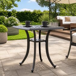 Outdoor Patio Table with Umbrella Hole, Black 53 cm Square
