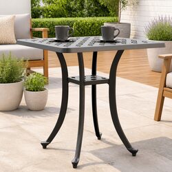 Stylish Black Square Cast Metal Garden Table 53x53x53 cm