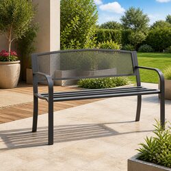 Durable Black Steel Garden Bench for Outdoor Use