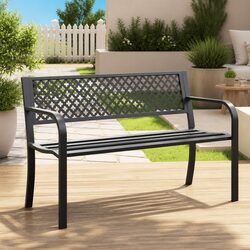 Stylish Black Garden Bench with Backrest and Armrests