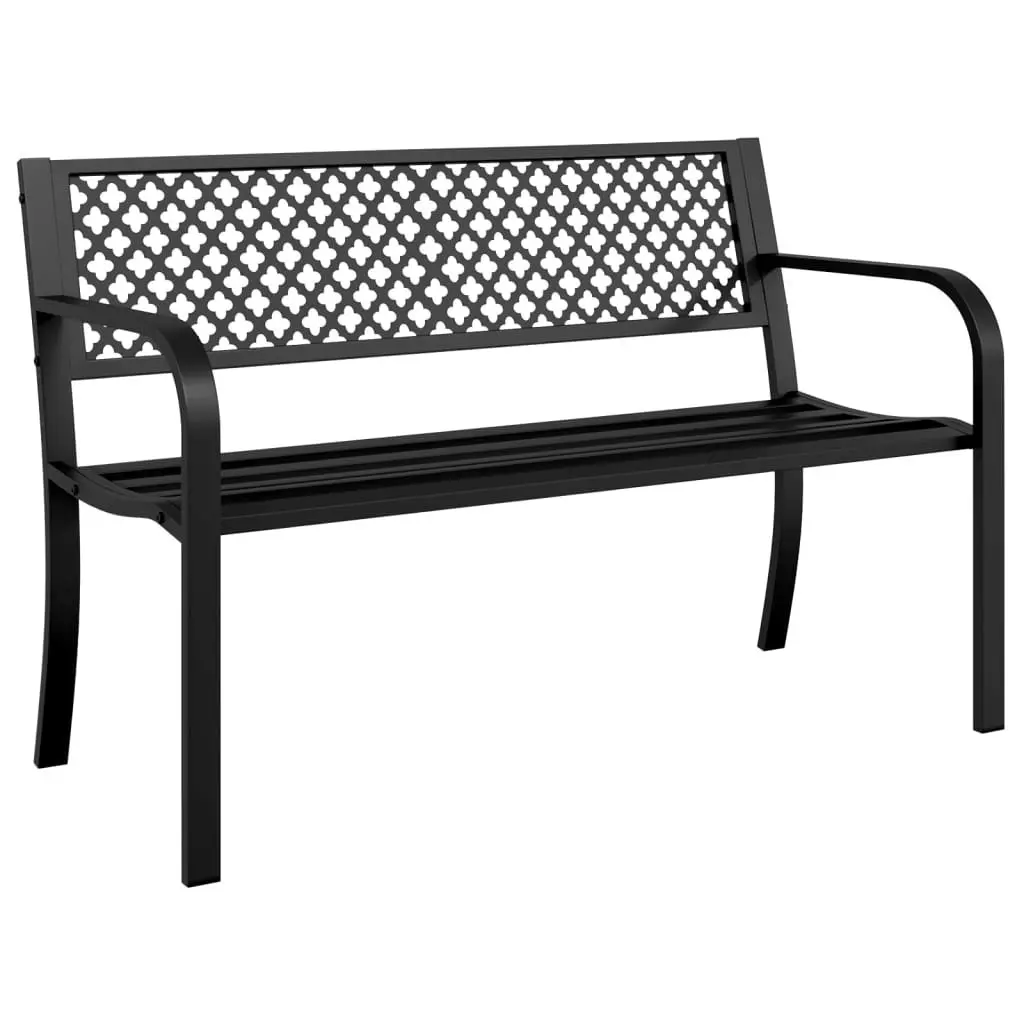 Black Garden Bench with Backrest and Armrests