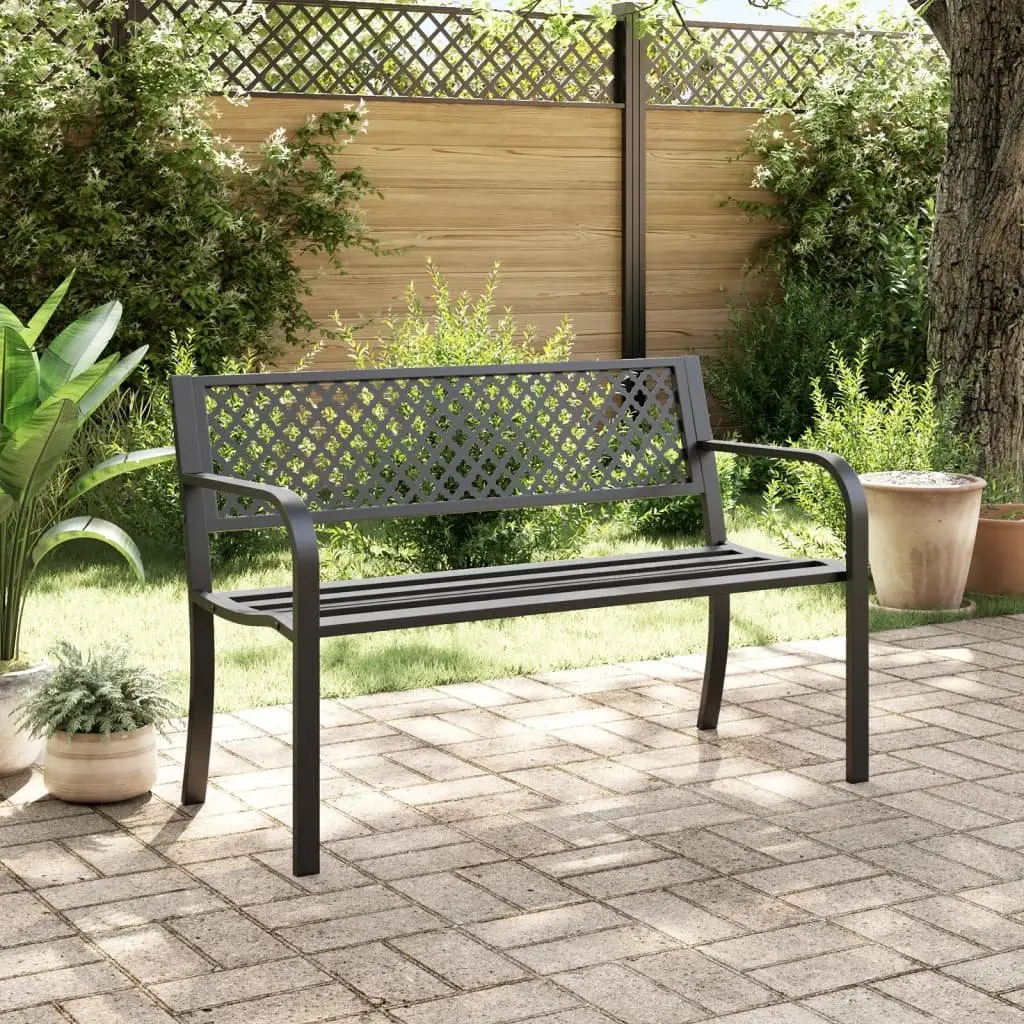 Black Garden Bench with Backrest and Armrests