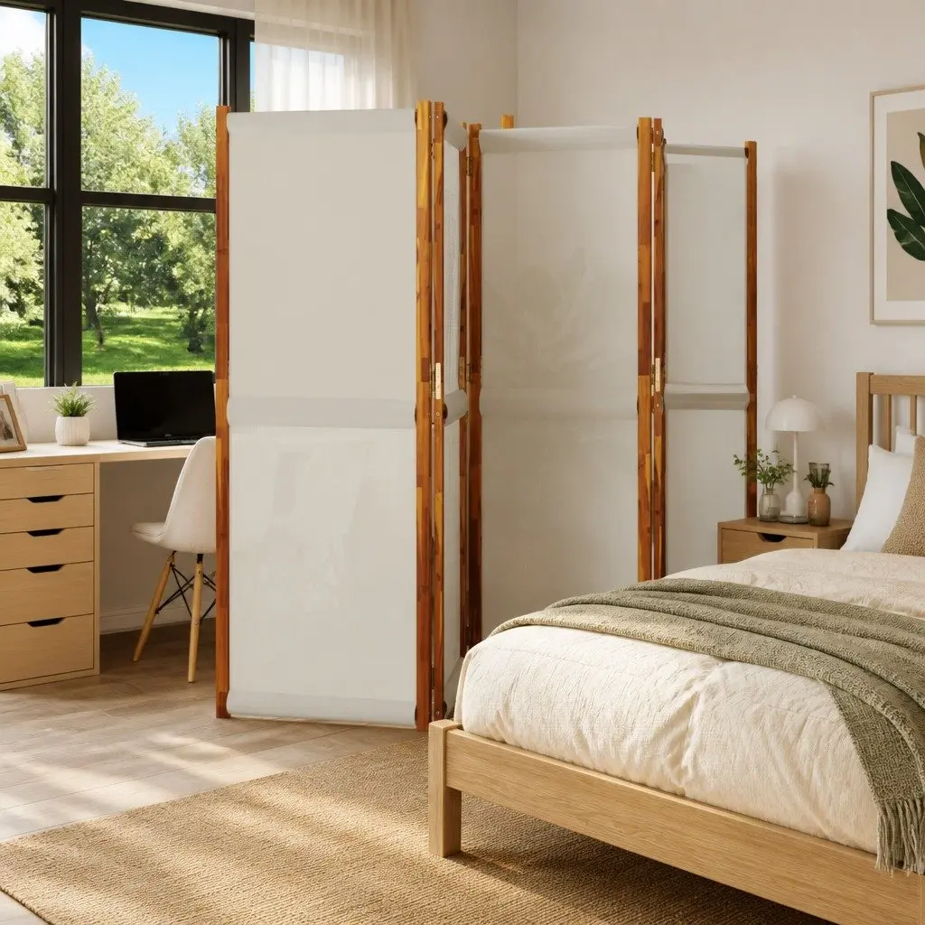 5-Panel Room Divider Grey Folding Privacy Screen