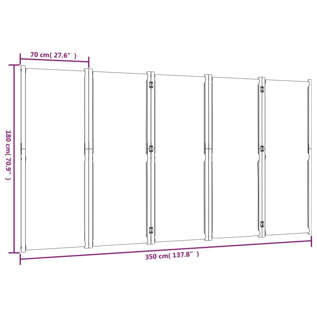 5-Panel Room Divider Grey Folding Privacy Screen