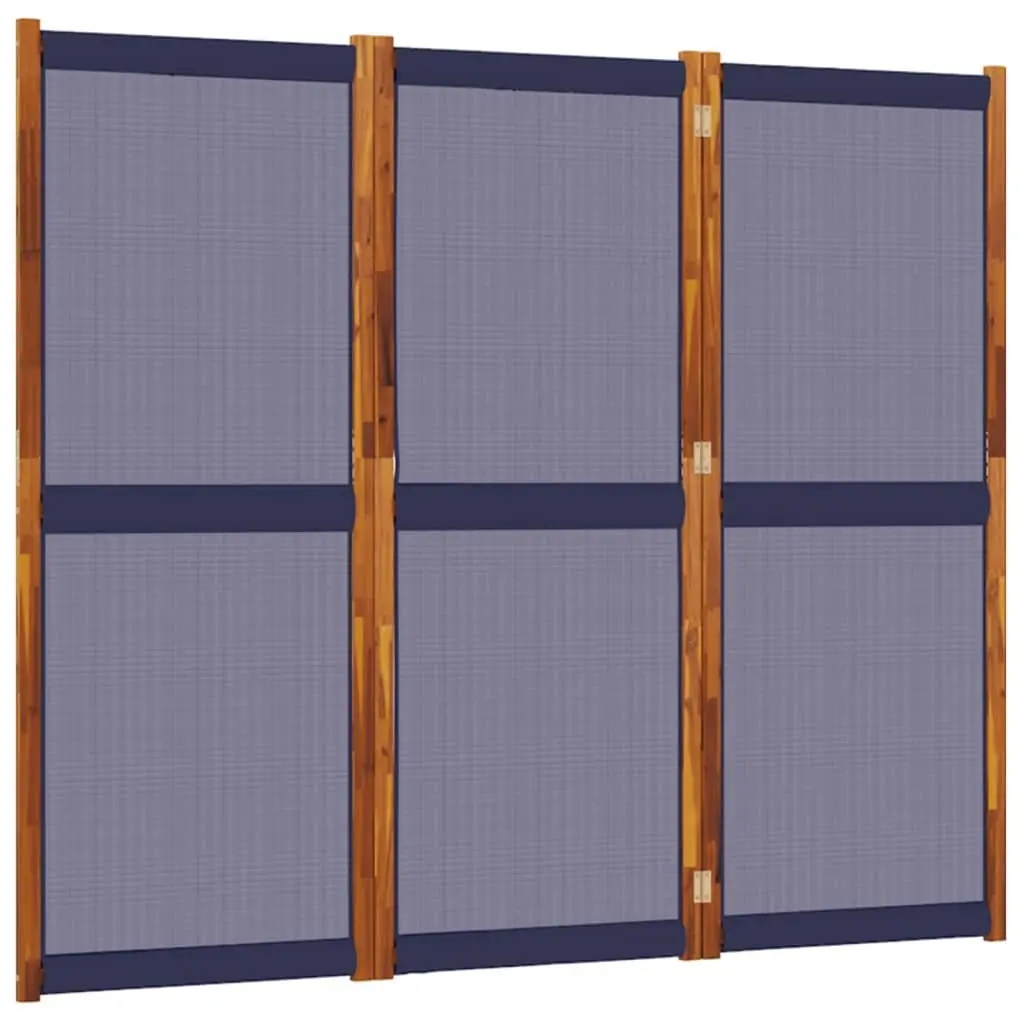 3-Panel Room Divider Acacia Wood Textilene 210 x 180 cm Blue Folding Privacy Screen