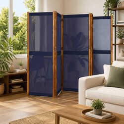 Folding 5-Panel Room Divider with Acacia Wood Frame