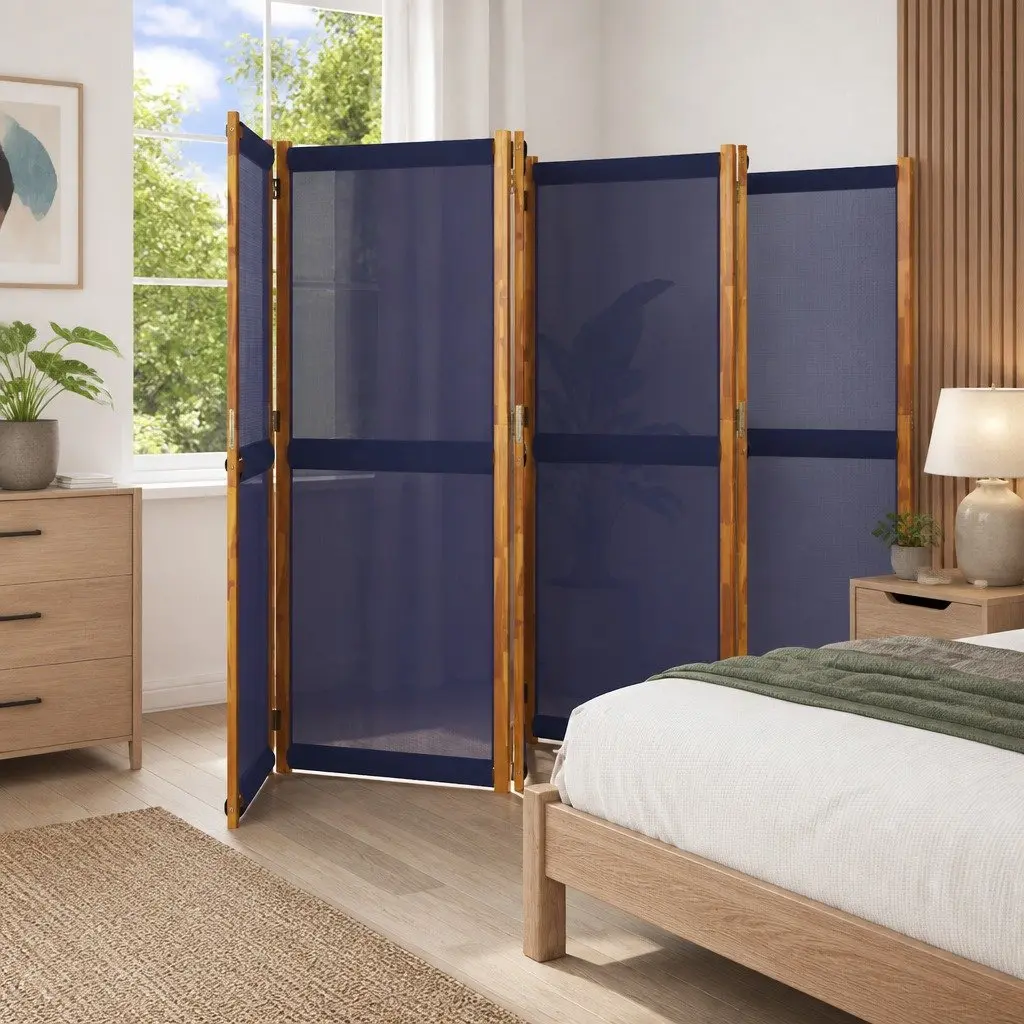 Dark Blue 6-Panel Folding Room Divider for Privacy