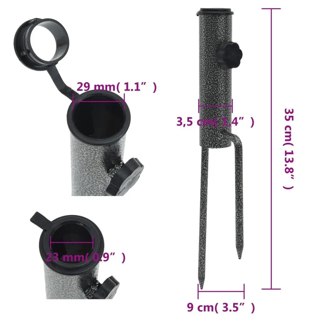 Parasol Stands Galvanised Steel Ground Insert 9 x 35 cm Outdoor Umbrella Holder Base 2 Piece