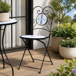 Outdoor Bistro Chairs Foldable 2 Pack Mosaic Design Garden Patio Seating Blue
