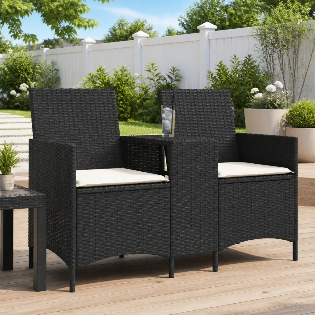 2-Seater Outdoor Sofa with Integrated Table in Black