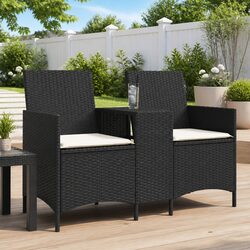 Durable 2-Seater Outdoor Sofa with Integrated Table in Black