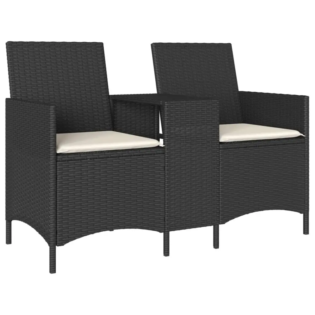 2-Seater Outdoor Sofa with Integrated Table in Black