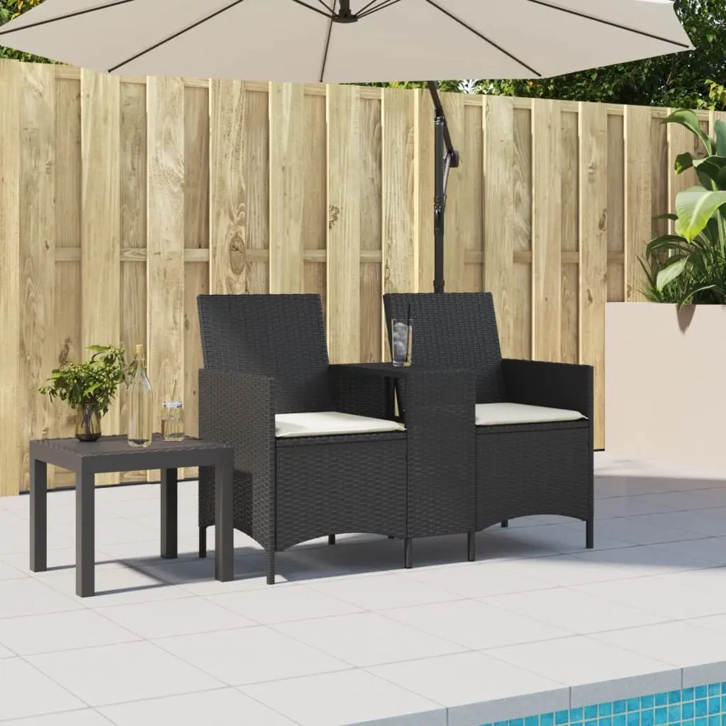 2-Seater Outdoor Sofa with Integrated Table in Black