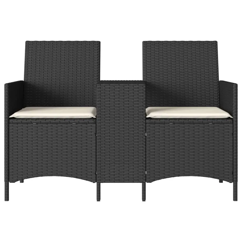 2-Seater Outdoor Sofa with Integrated Table in Black