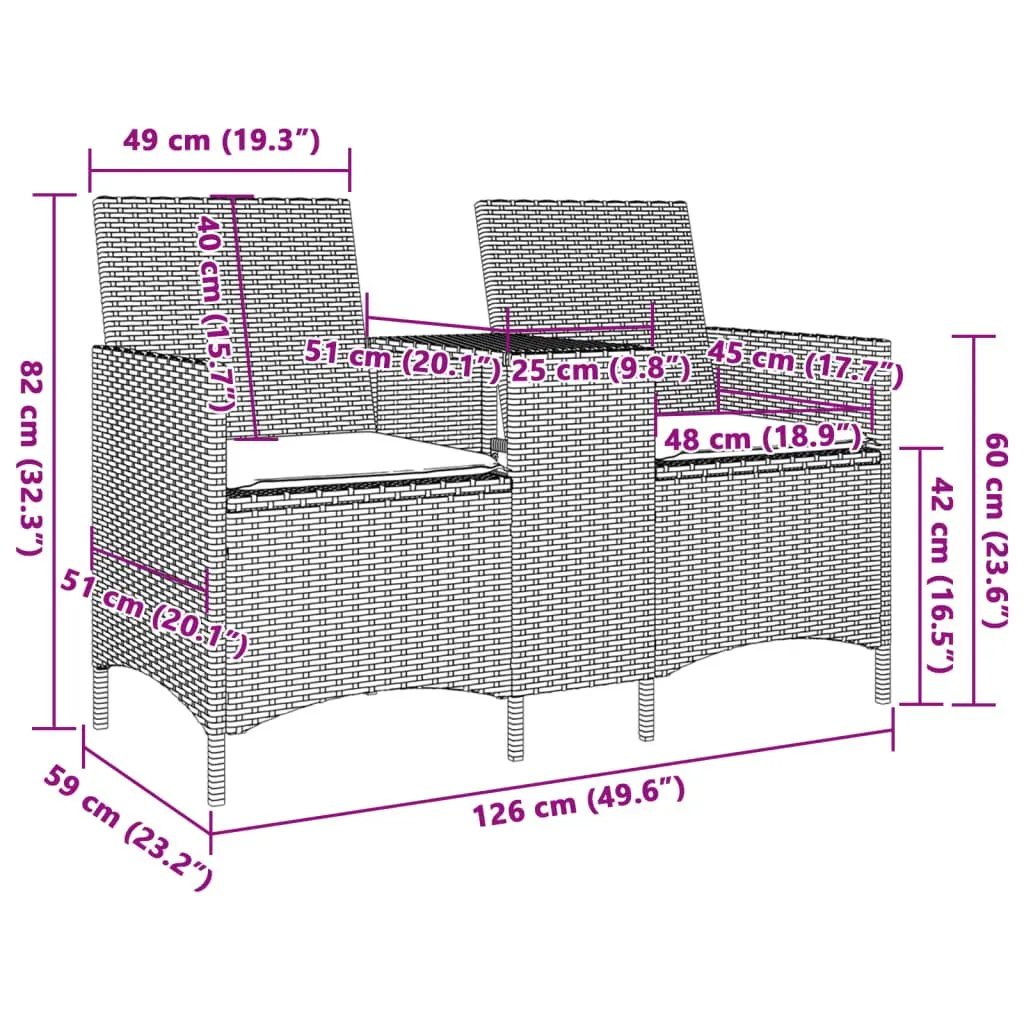 2-Seater Outdoor Garden Sofa with Integrated Table