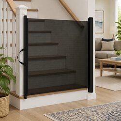 Retractable Pet Gate Black 82.5 x 125 cm Dog Safety Barrier Portable Fence